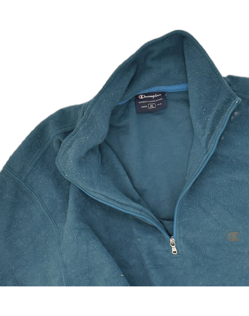 CHAMPION Mens Zip Neck Fleece Jumper XL Blue Polyester | Vintage Champion | Thrift | Second-Hand Champion | Used Clothing | Messina Hembry 