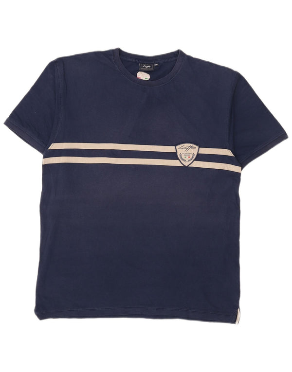 Lotto Mens T-Shirt Top 2XL Navy Blue Striped Cotton