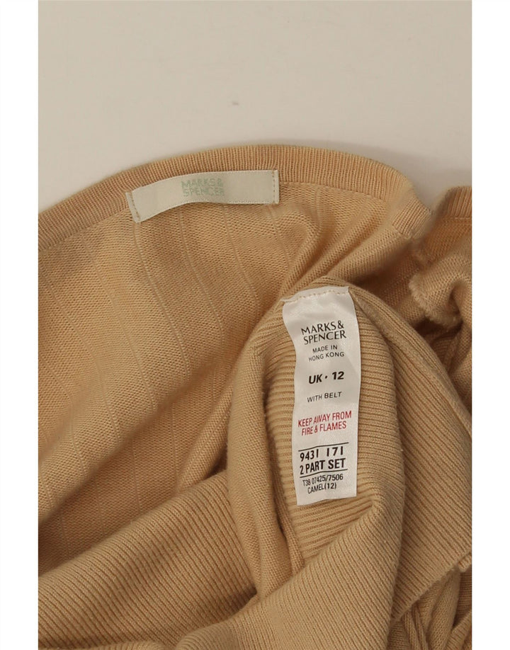 MARKS & SPENCER Womens Crop Cardigan Sweater UK 12 Medium Beige Cotton