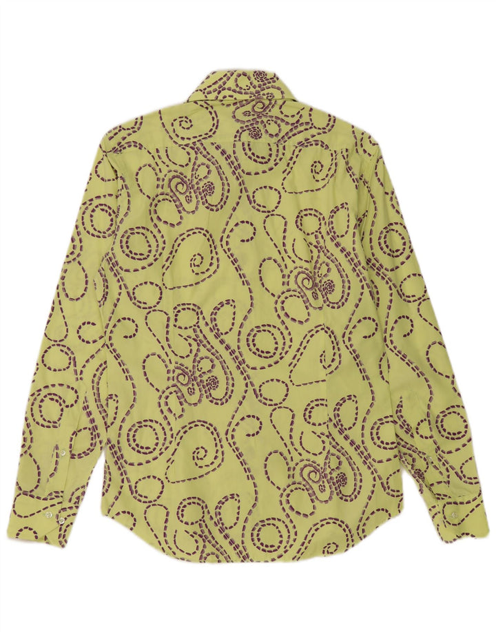 Vintage Mens Abstract Pattern Slim Fit Shirt Size 39 15 1/2 Medium Yellow
