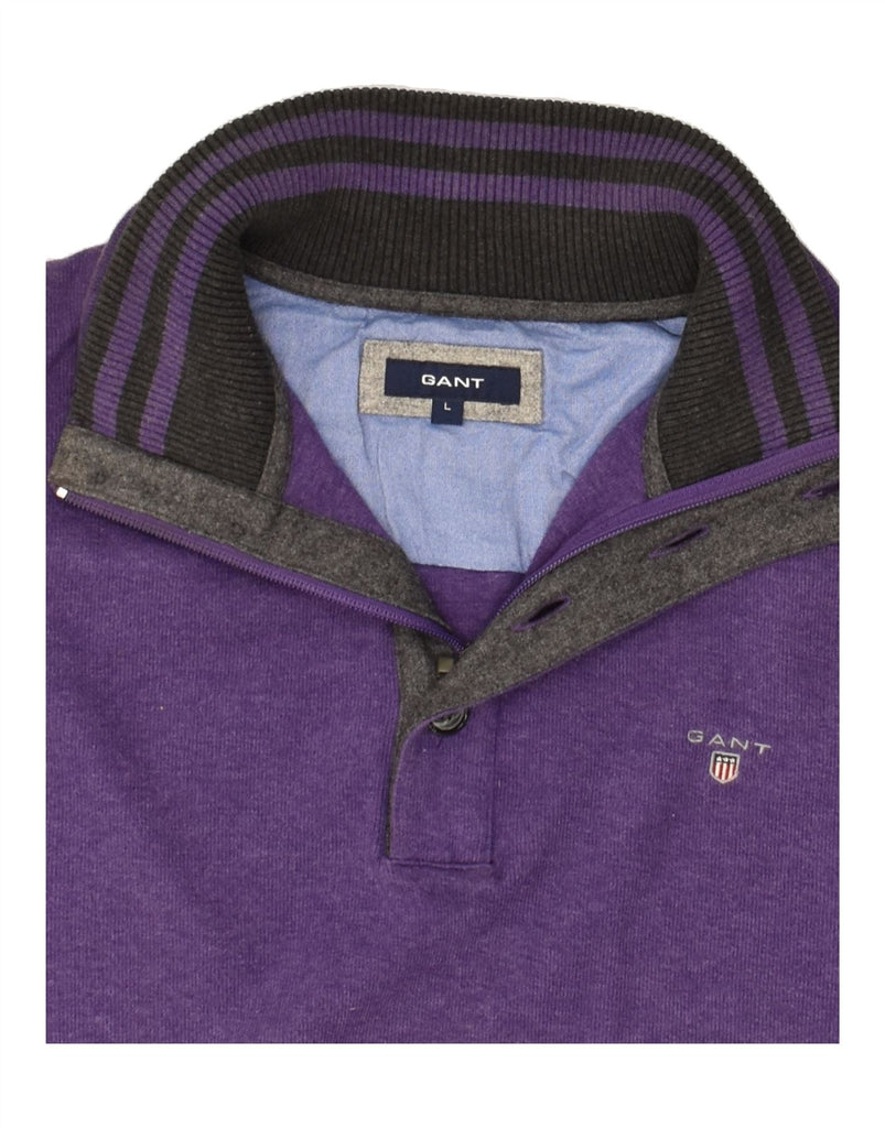 GANT Mens Button Neck Jumper Sweater Large Purple Cotton | Vintage Gant | Thrift | Second-Hand Gant | Used Clothing | Messina Hembry 