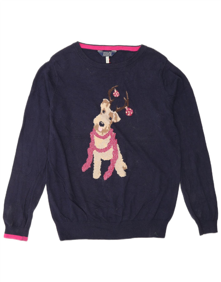 Joules Womens Boat Neck Jumper Sweater UK 14 Large  Navy Blue Christmas