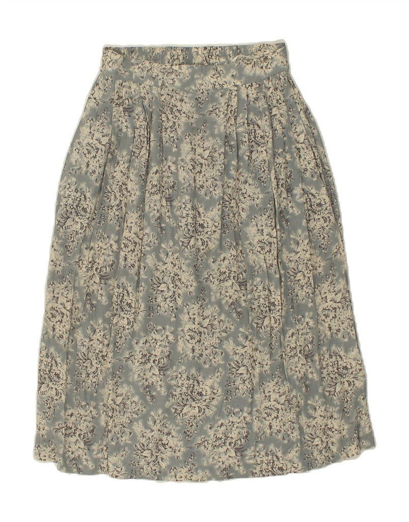 RENA ROWAN Womens Petite Pleated Skirt US 8 Medium W26  Grey Floral Rayon Vintage Rena Rowan and Second-Hand Rena Rowan from Messina Hembry 