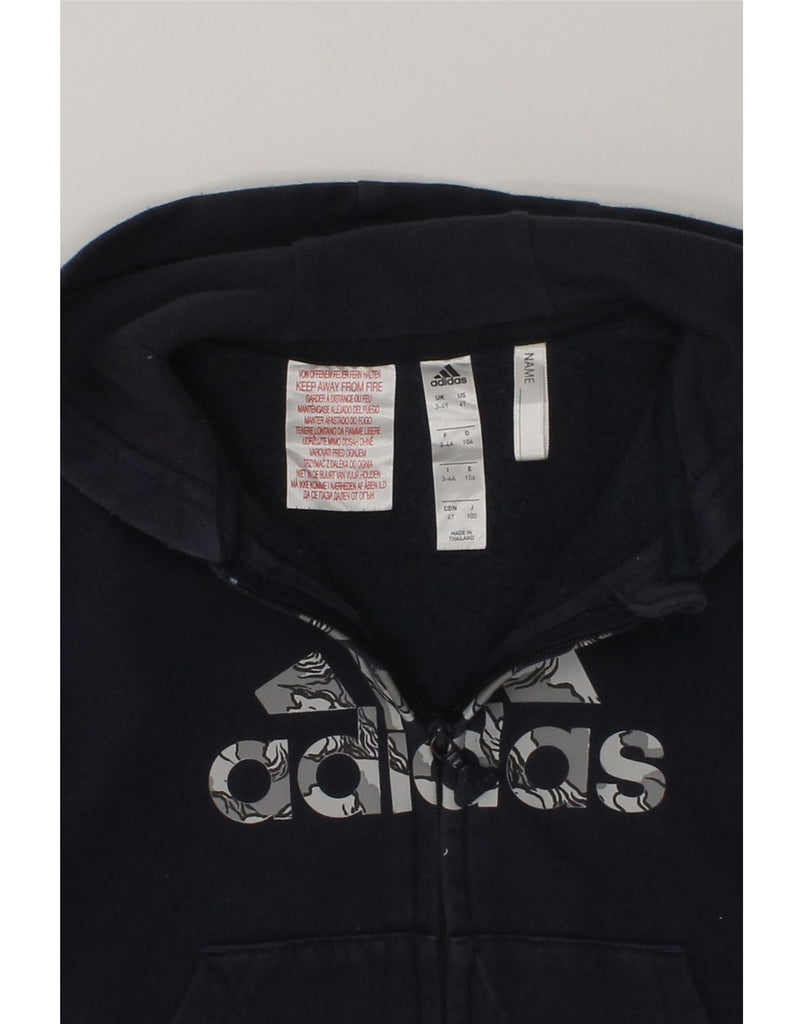 ADIDAS Boys Graphic Zip Hoodie Sweater 3-4 Years Navy Blue Cotton | Vintage Adidas | Thrift | Second-Hand Adidas | Used Clothing | Messina Hembry 