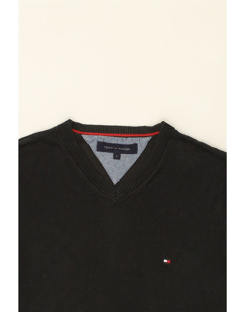 TOMMY HILFIGER Mens V-Neck Jumper Sweater Small Black Cotton | Vintage Tommy Hilfiger | Thrift | Second-Hand Tommy Hilfiger | Used Clothing | Messina Hembry 