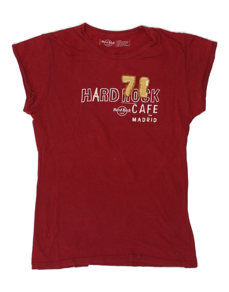 HARD ROCK CAFE Womens Madrid Graphic T-Shirt Top UK 14 Large Red Cotton | Vintage Hard Rock Cafe | Thrift | Second-Hand Hard Rock Cafe | Used Clothing | Messina Hembry 