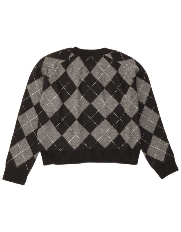 Massimo Dutti Womens Crop Crew Neck Jumper Sweater UK 10 Small Black