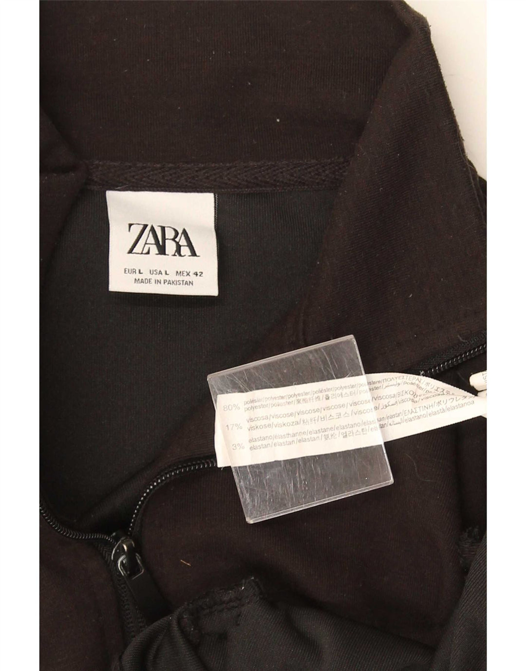 Zara Womens Tracksuit Top Jacket UK 16 Large Black Polyester