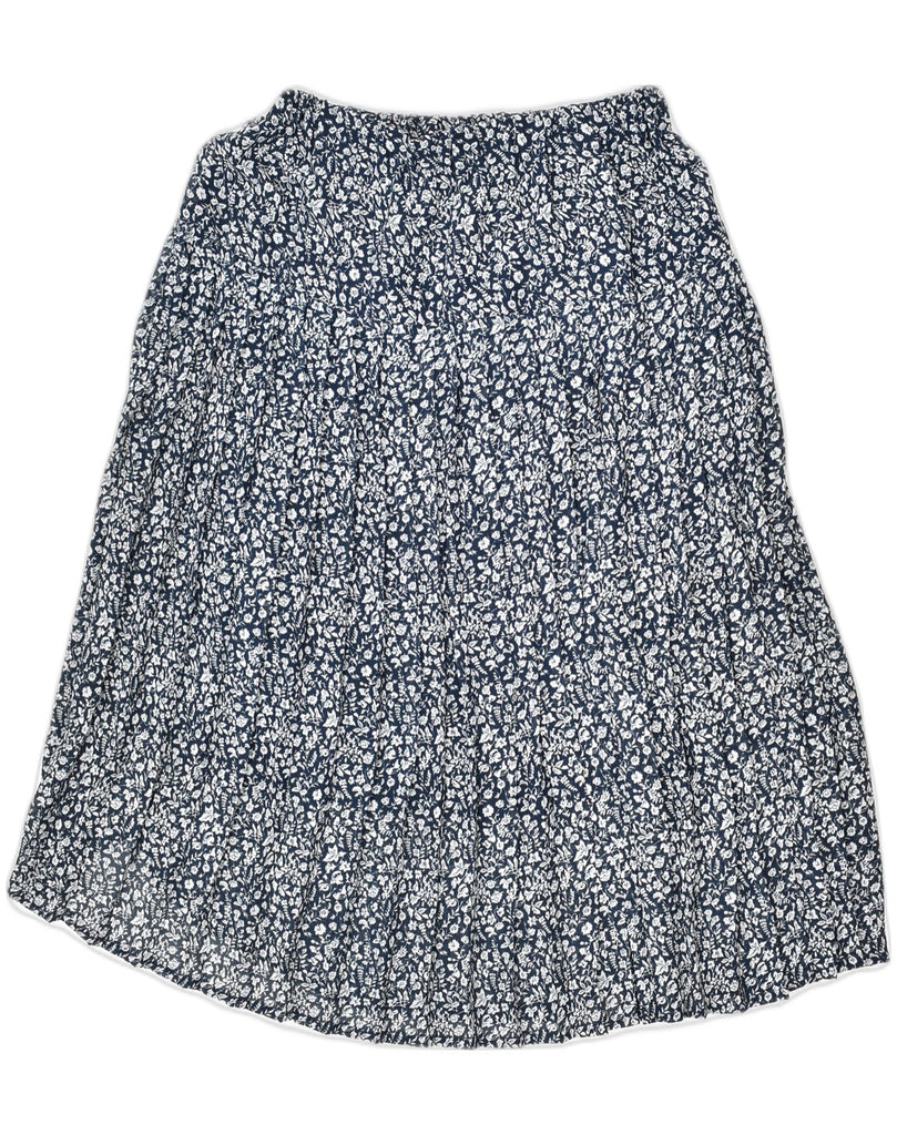 VINTAGE Womens Pleated Skirt W32 Large Navy Blue Floral Polyester | Vintage | Thrift | Second-Hand | Used Clothing | Messina Hembry 