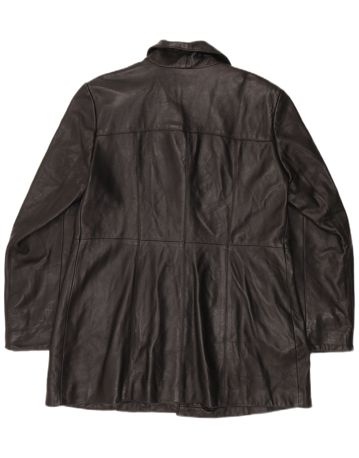 VINTAGE Womens Leather Coat IT 48 XL Black Acetate