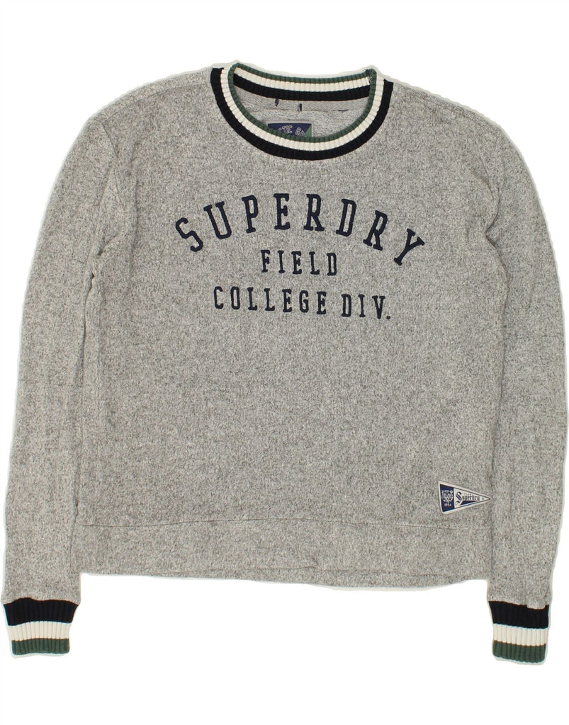 SUPERDRY Womens Graphic Crew Neck Jumper Sweater UK 16 Large Grey Flecked | Vintage Superdry | Thrift | Second-Hand Superdry | Used Clothing | Messina Hembry 