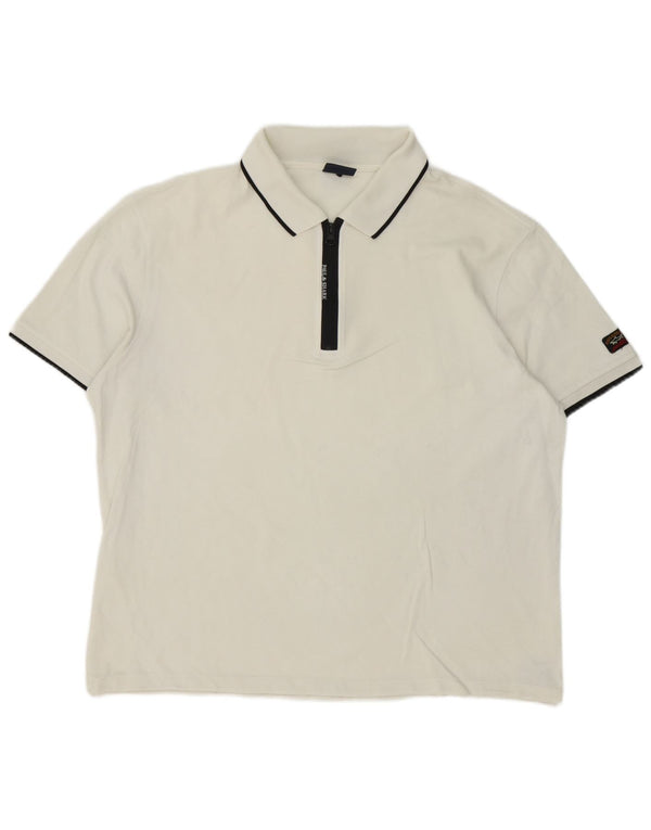 Paul & Shark Mens Polo Shirt XL White Striped Cotton