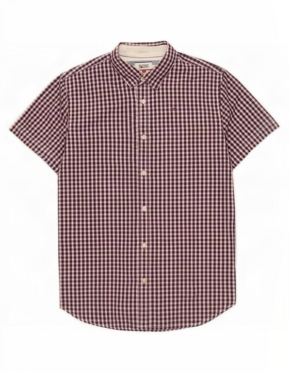 Tommy Hilfiger Mens Short Sleeve Shirt Medium Navy Blue Gingham Cotton