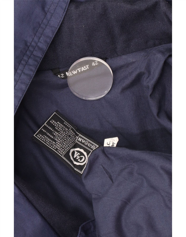 New Fast Womens Hooded Oversized Overcoat EU 42 Large Navy Blue Cotton