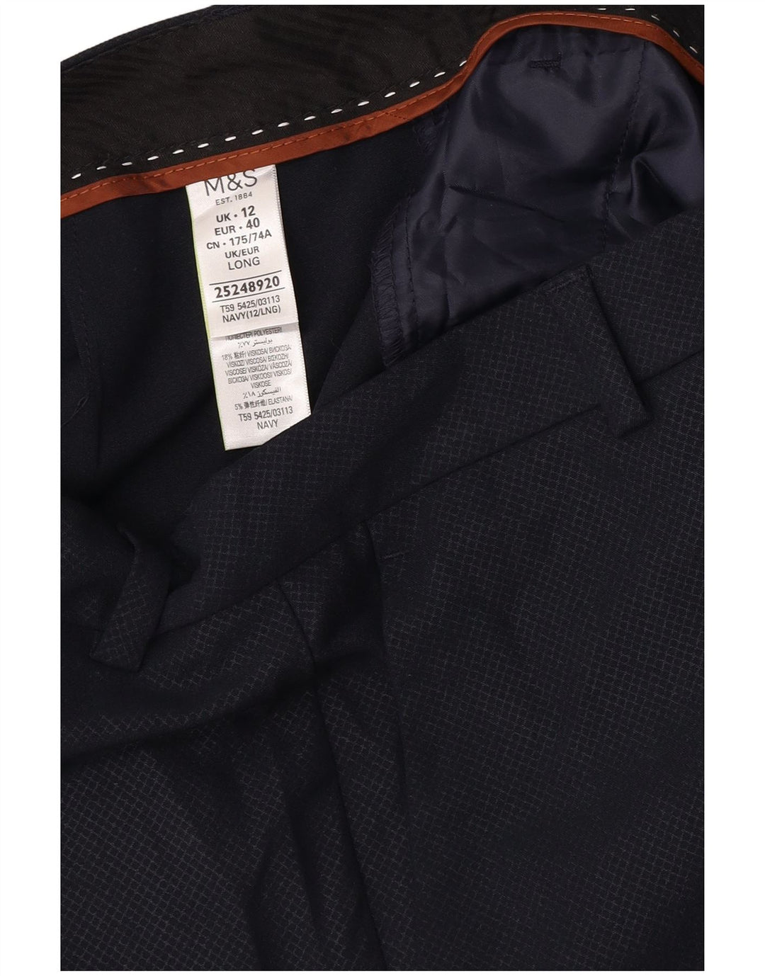 Marks & Spencer Womens Suit Trousers UK 12 Medium W32 L32 Navy Blue Check