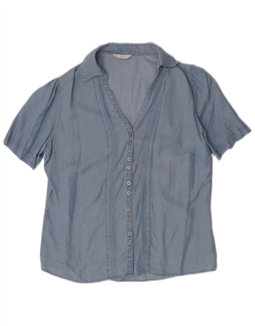 MARKS & SPENCER Womens Short Sleeve Shirt UK 14 Large Blue Lyocell