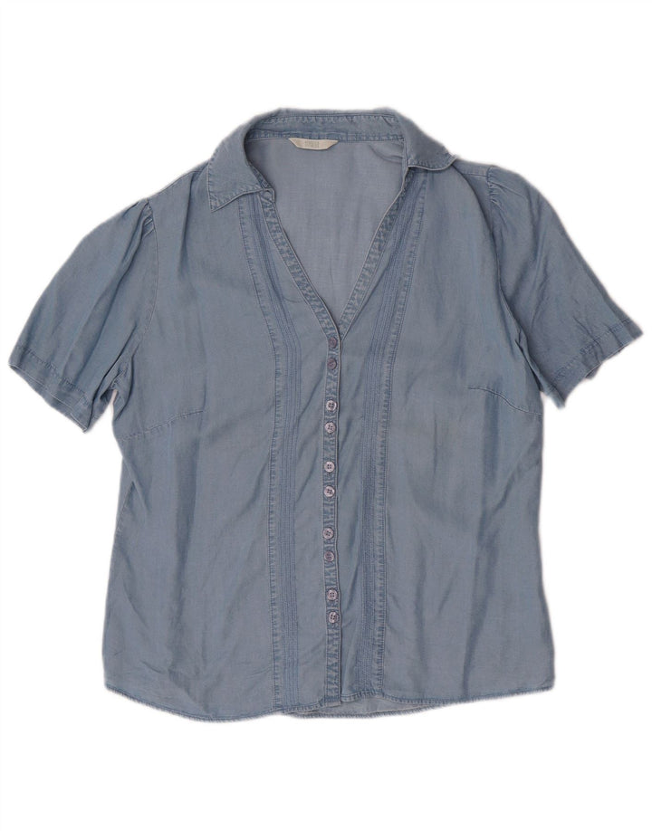 MARKS & SPENCER Womens Short Sleeve Shirt UK 14 Large Blue Lyocell