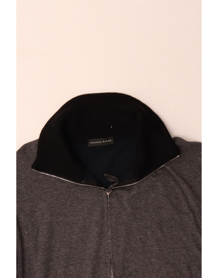 FRANCO ZICHE Mens Zip Neck Sweatshirt Jumper Large Grey Colourblock