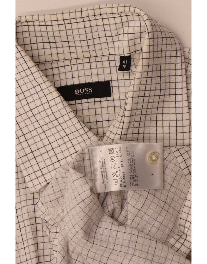 Hugo Boss Mens Shirt Size 41 16 Large White Check Cotton