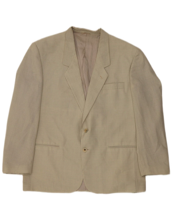 Chelsea Mens 2 Button Blazer Jacket IT 54 2XL Beige Gingham Virgin Wool