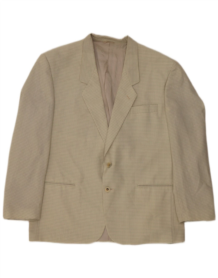 Chelsea Mens 2 Button Blazer Jacket IT 54 2XL Beige Gingham Virgin Wool