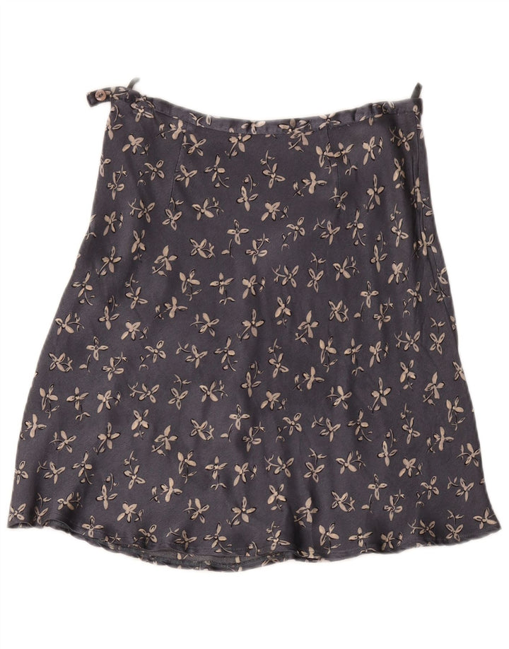 Benetton Womens A-Line Skirt IT 44 Medium W30 Grey Floral Viscose