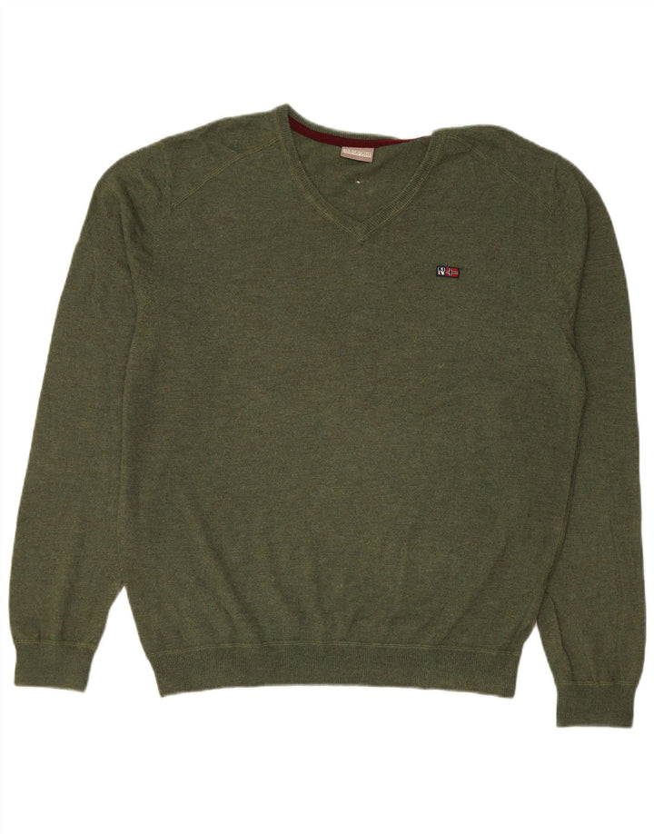 NAPAPIJRI Mens V-Neck Jumper Sweater XL Green