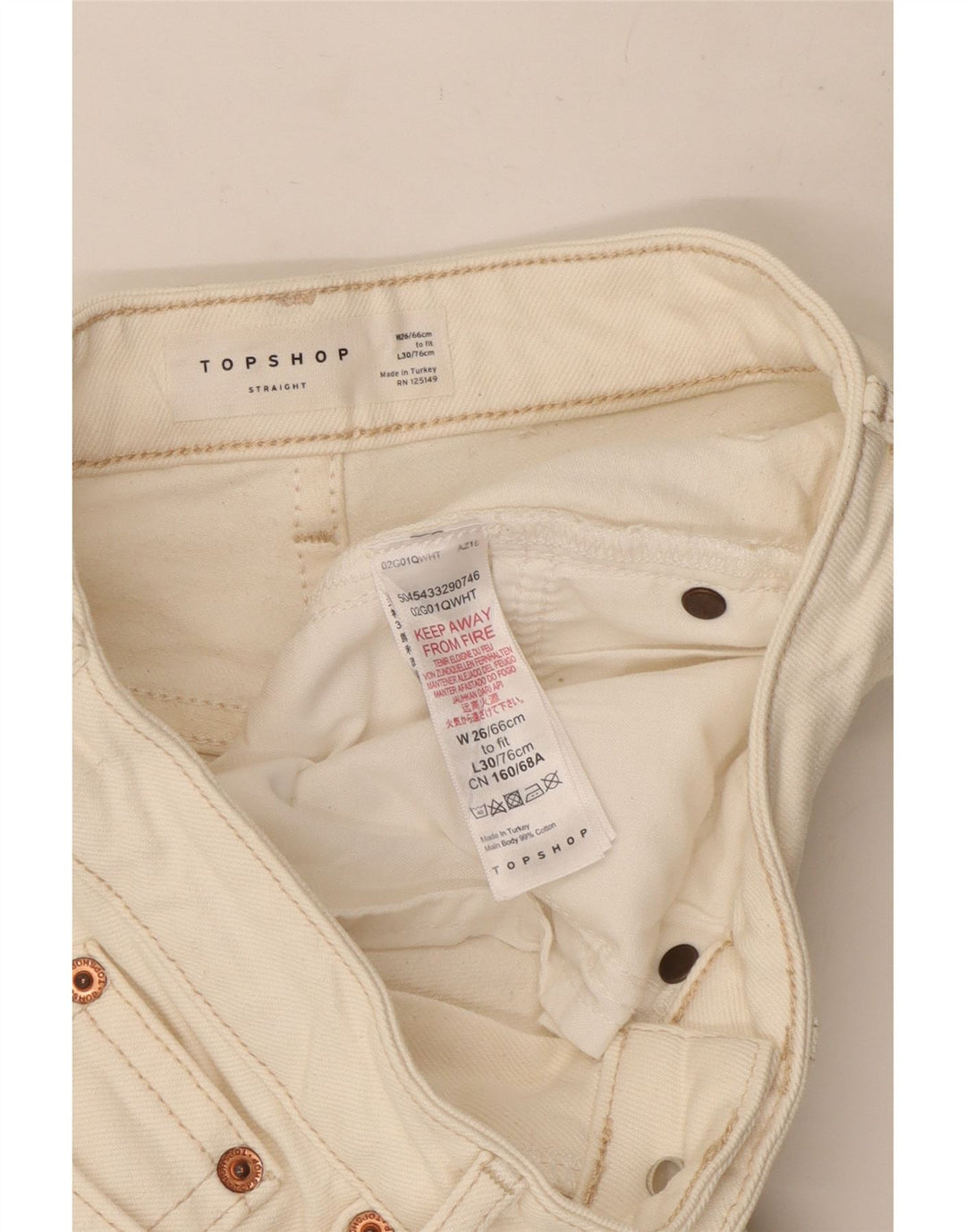 Topshop Womens Straight Jeans W26 L24 White Cotton