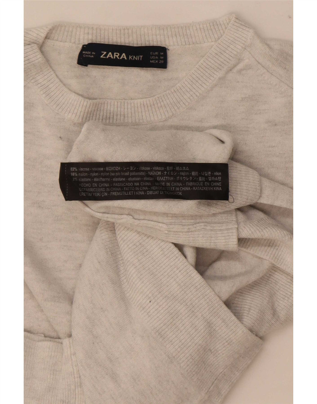 Zara Womens Crew Neck Jumper Sweater UK 12 Medium Grey Flecked Viscose