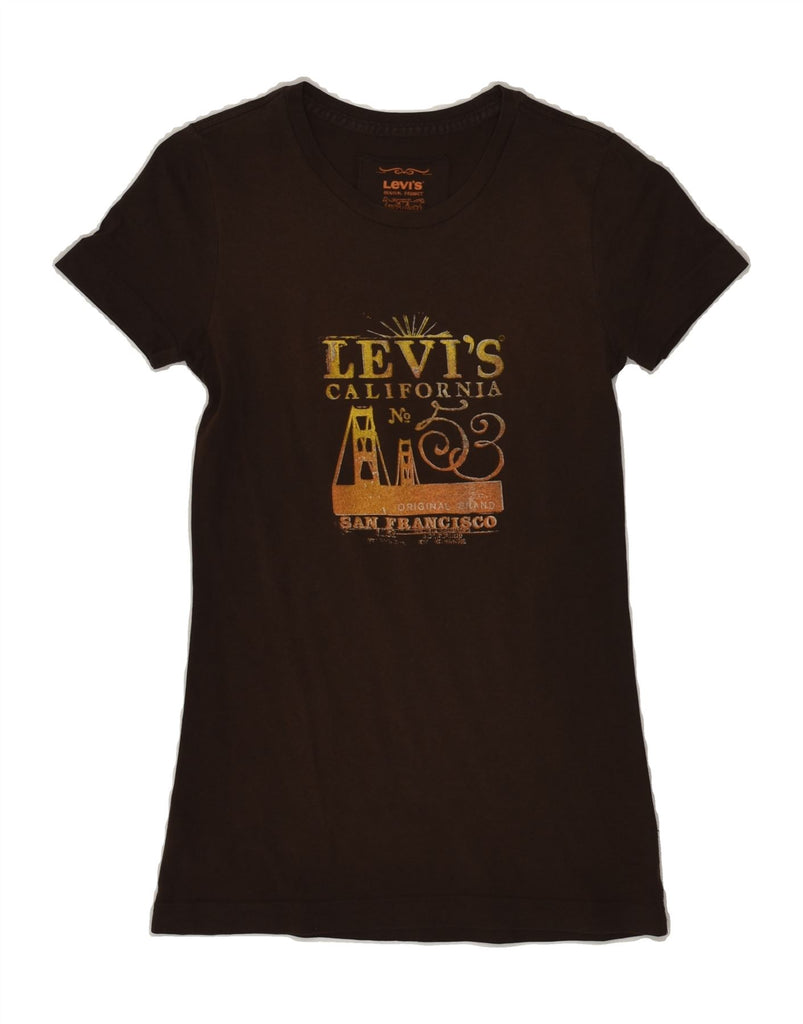 LEVI'S Womens Graphic T-Shirt Top UK 8 Small Brown Cotton | Vintage Levi's | Thrift | Second-Hand Levi's | Used Clothing | Messina Hembry 