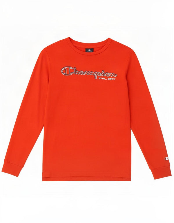 Champion Boys Graphic Top Long Sleeve 11-12 Years Large Red Cotton