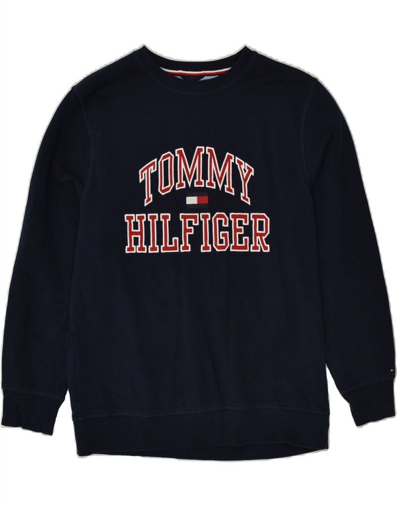 TOMMY HILFIGER Boys Graphic Sweatshirt Jumper 15-16 Years Large  Navy Blue | Vintage Tommy Hilfiger | Thrift | Second-Hand Tommy Hilfiger | Used Clothing | Messina Hembry 