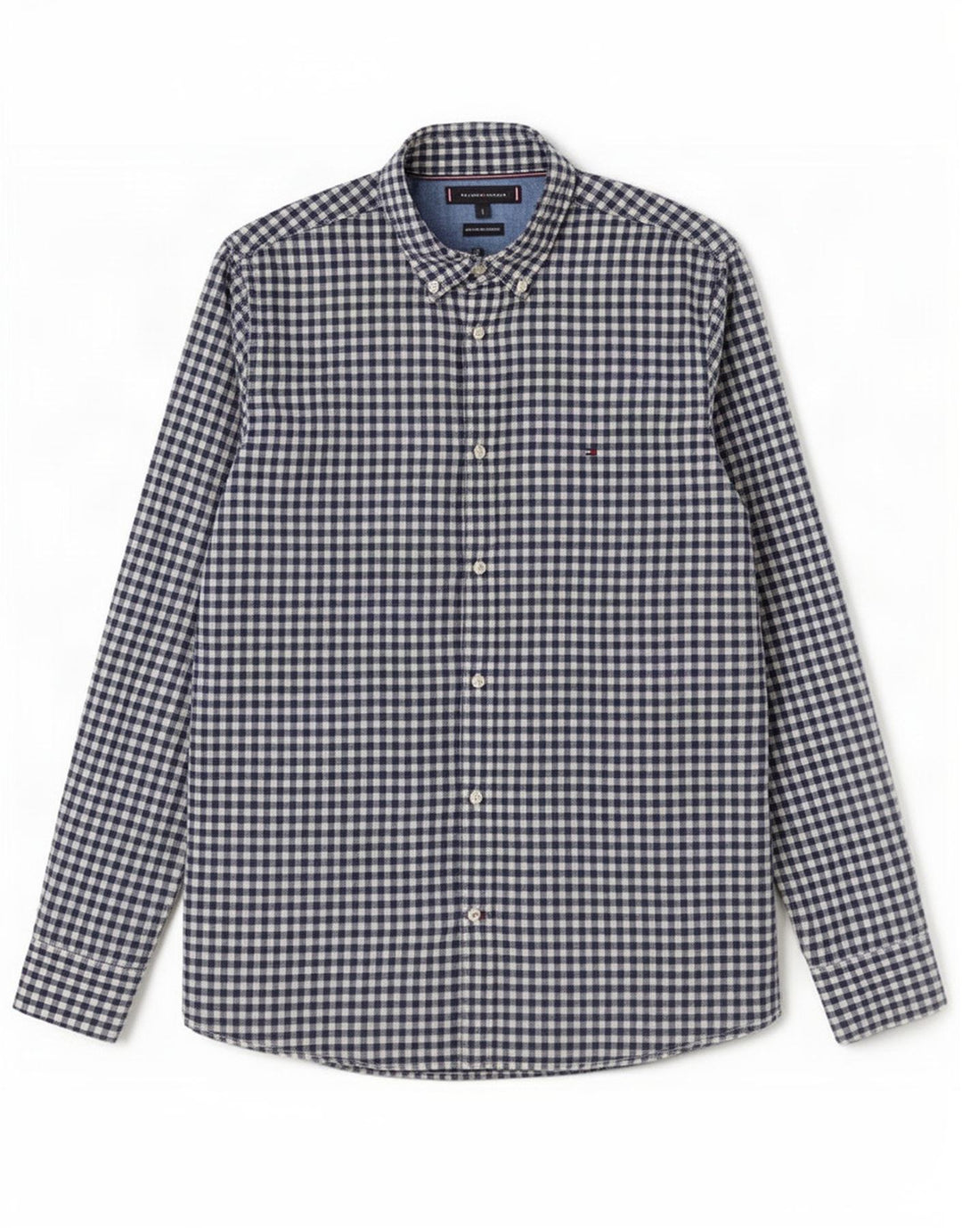 Tommy Hilfiger Mens Shirt Large Navy Blue Gingham Cotton
