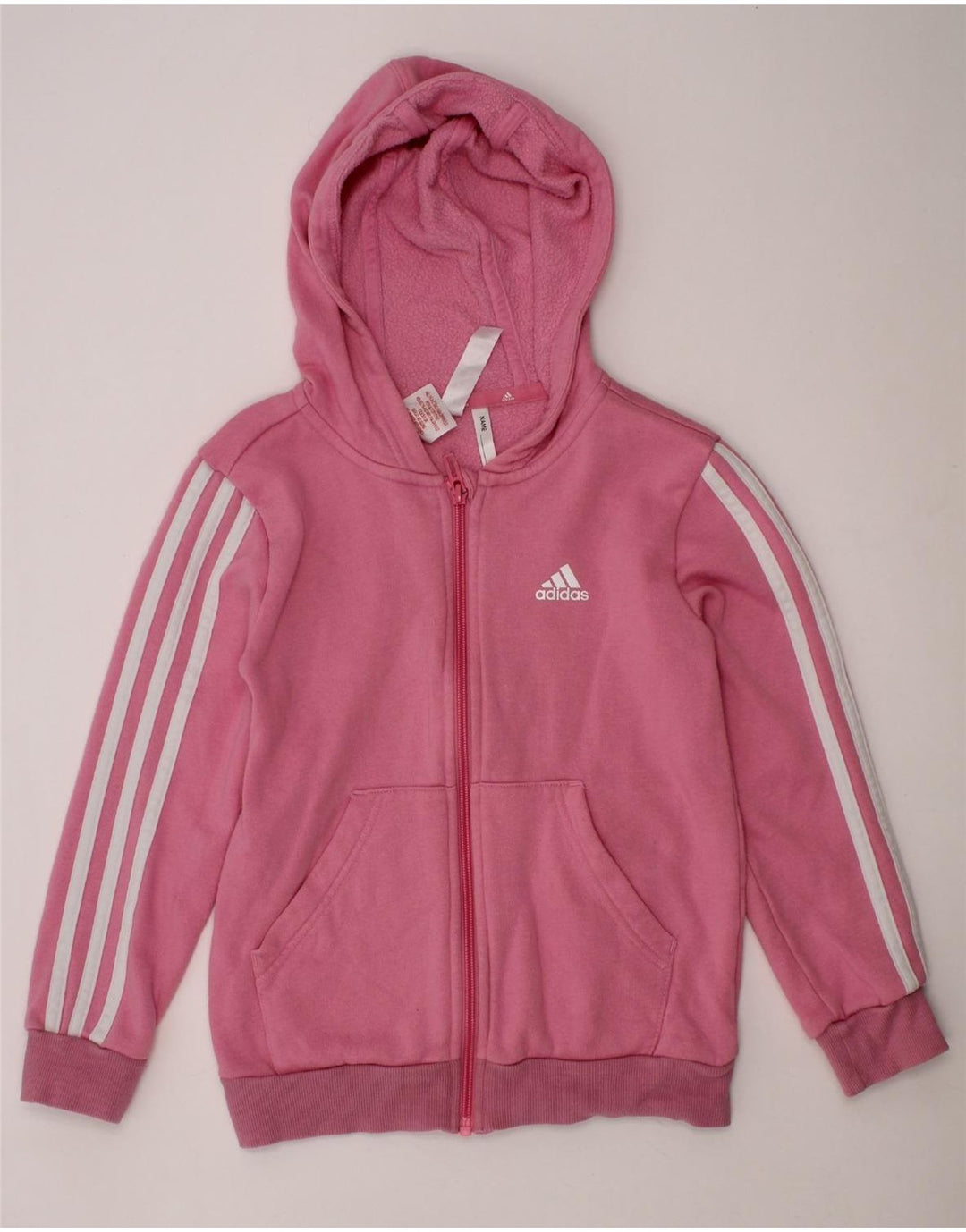 ADIDAS Girls Zip Hoodie Sweater 7-8 Years Pink Cotton