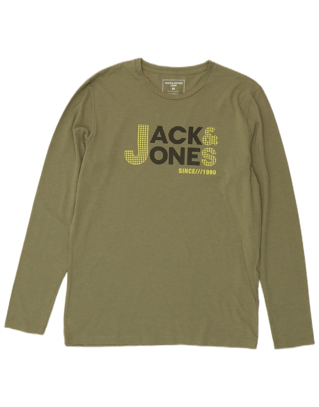 JACK & JONES Mens Graphic Top Long Sleeve Medium Khaki Cotton