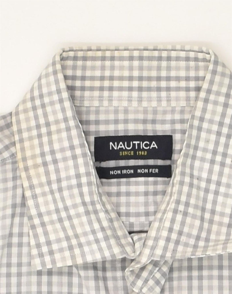 NAUTICA Mens NON - IRON Shirt 15 1/2  Medium Grey Check Cotton | Vintage Nautica | Thrift | Second-Hand Nautica | Used Clothing | Messina Hembry 