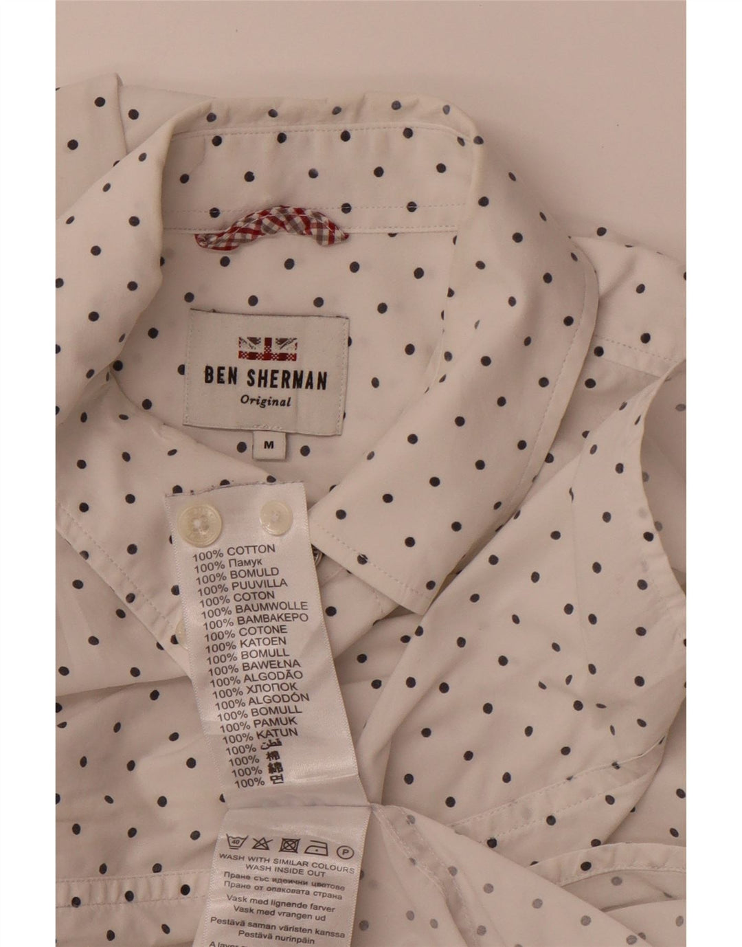 BEN SHERMAN Mens Shirt Medium White Spotted Cotton