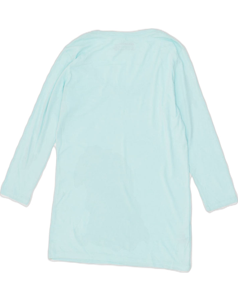 EDDIE BAUER Womens Tall Top 3/4 Sleeve UK 14 Medium Turquoise Cotton | Vintage Eddie Bauer | Thrift | Second-Hand Eddie Bauer | Used Clothing | Messina Hembry 