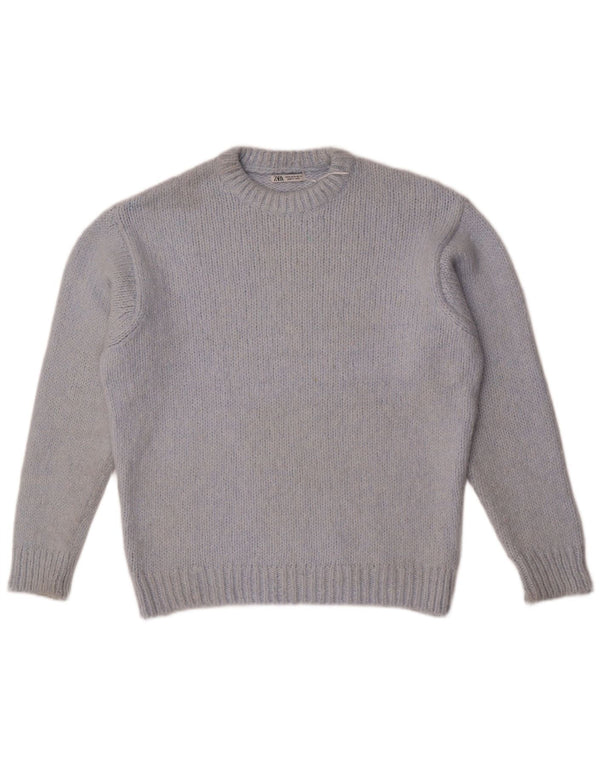 Zara Womens Oversized Crew Neck Jumper Sweater UK 14 Medium Blue Acrylic