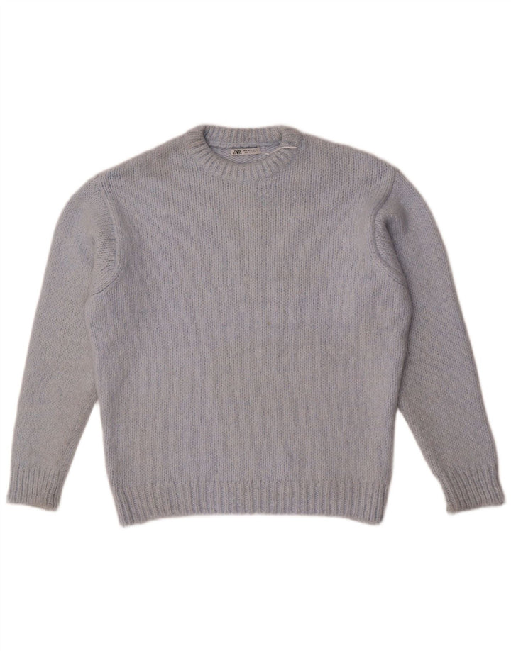 Zara Womens Oversized Crew Neck Jumper Sweater UK 14 Medium Blue Acrylic