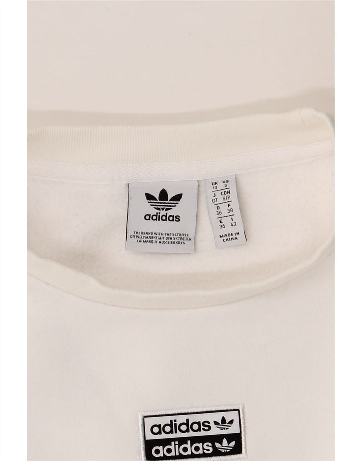ADIDAS Womens Crop Sweatshirt Jumper UK 10 Small  White Cotton Vintage Adidas and Second-Hand Adidas from Messina Hembry 