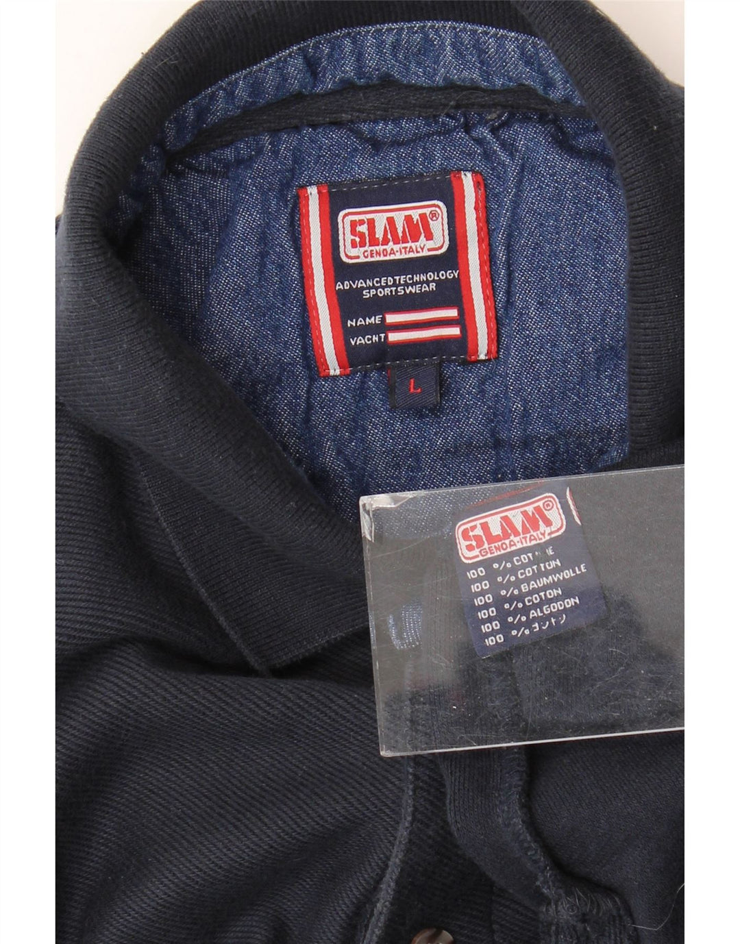 Slam Mens Long Sleeve Polo Shirt Large Navy Blue Cotton