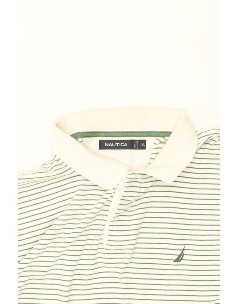 NAUTICA Mens Polo Shirt XL Off White Striped Cotton | Vintage Nautica | Thrift | Second-Hand Nautica | Used Clothing | Messina Hembry 