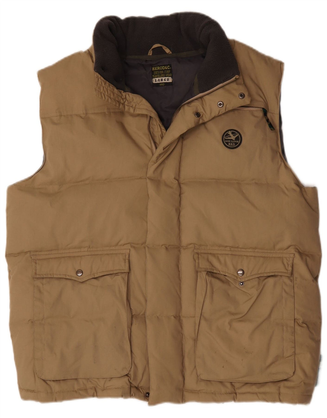 Vintage Mens Padded Gilet UK 40 Large Beige Polyester