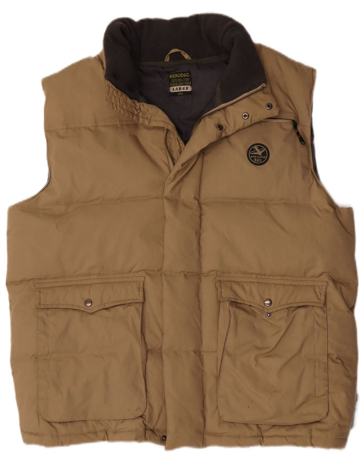 Vintage Mens Padded Gilet UK 40 Large Beige Polyester