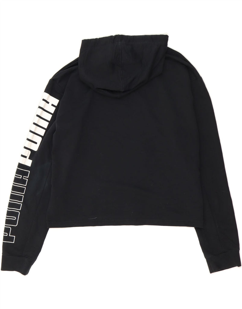 PUMA Womens Oversized Graphic Crop Hoodie Jumper UK 14 Large Black Cotton Vintage Puma and Second-Hand Puma from Messina Hembry 