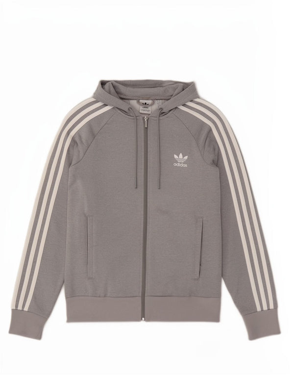 Adidas Womens Zip Hoodie Sweater UK 12 medium Grey Polyester Sports