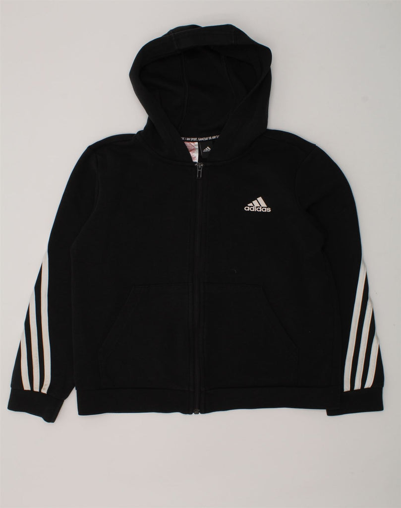 ADIDAS Boys Zip Hoodie Sweater 11-12 Years Black Cotton | Vintage Adidas | Thrift | Second-Hand Adidas | Used Clothing | Messina Hembry 