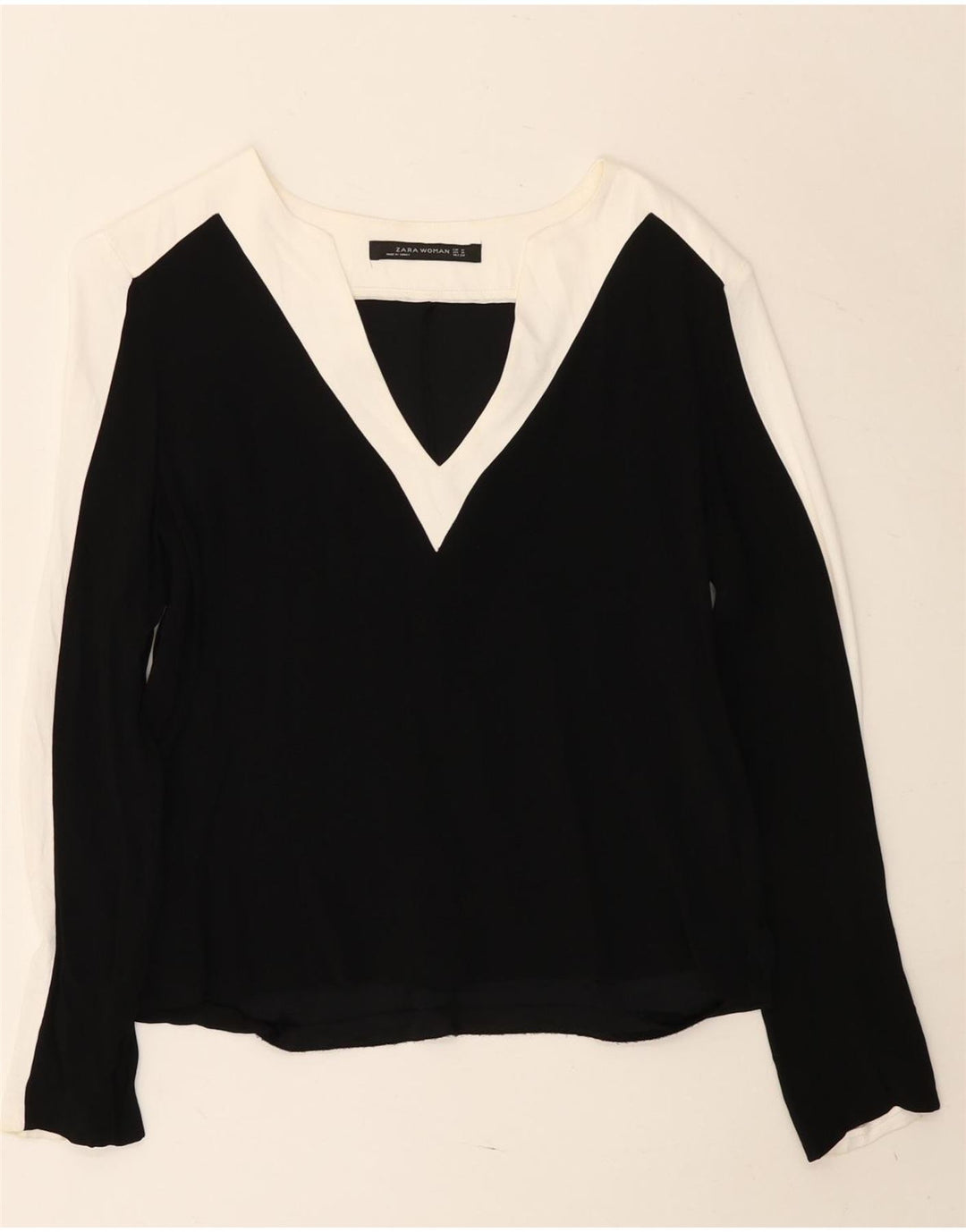 Zara Womens Top Long Sleeve UK 14 Medium Black Colourblock Viscose