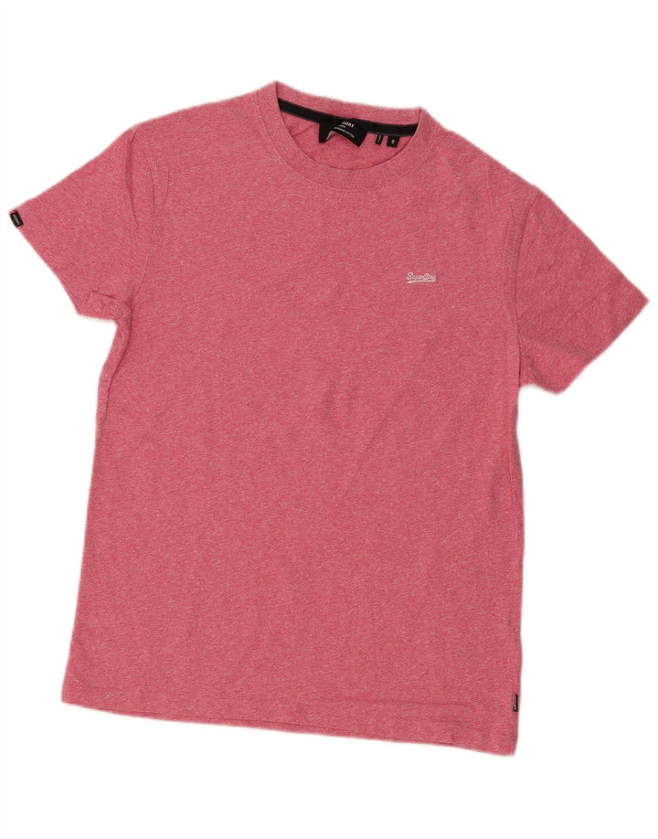 Superdry Mens T-Shirt Top Small Pink Flecked Cotton